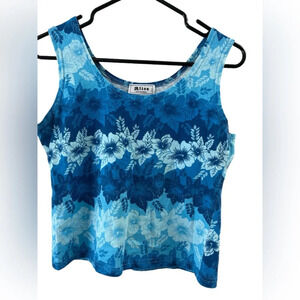 Vintage made in USA floral blue Hawaiian tank top